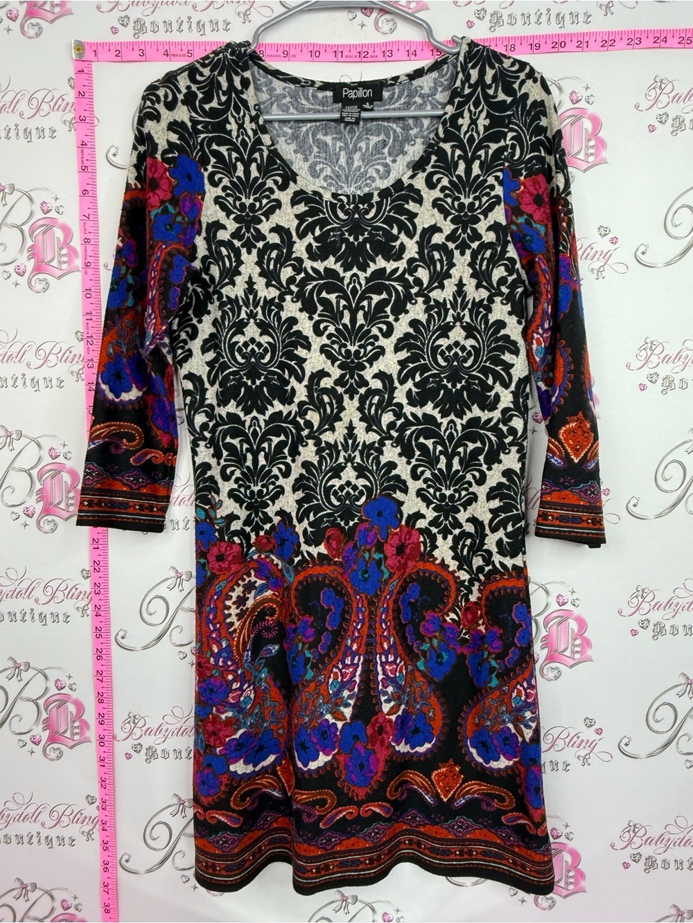Papillon Blanc Black, Cream & Multicolor Paisley Midi Dress